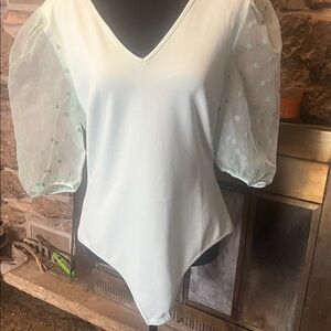 Chic green Puff Sleeve Bodysuit